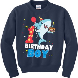 Funny 1 Year Old Shark OceanTheme Party 1st Birthday Boy Kids Sweatshirt