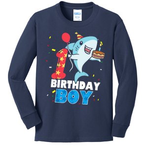 Funny 1 Year Old Shark OceanTheme Party 1st Birthday Boy Kids Long Sleeve Shirt