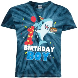 Funny 1 Year Old Shark OceanTheme Party 1st Birthday Boy Kids Tie-Dye T-Shirt