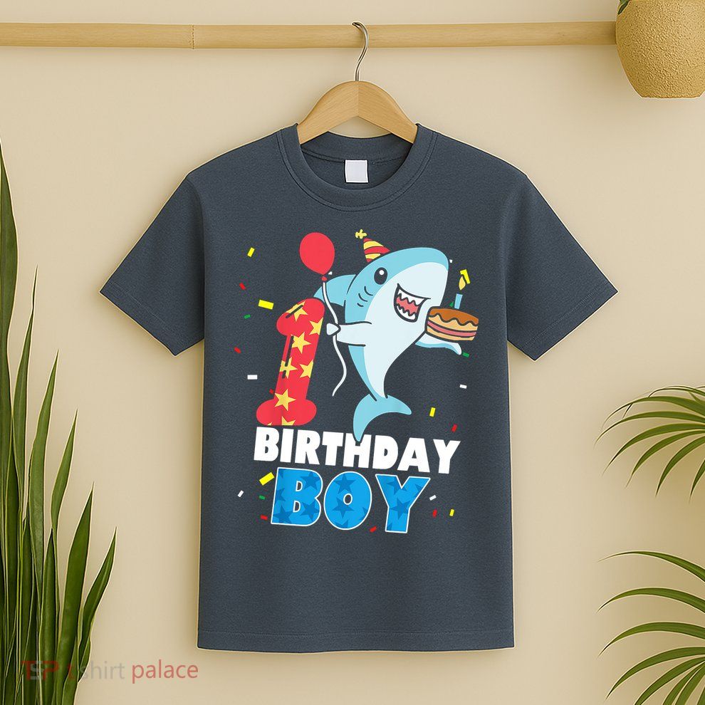 Funny 1 Year Old Shark OceanTheme Party 1st Birthday Boy T-Shirt