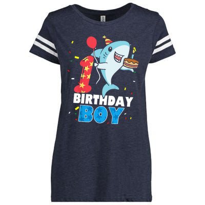 Funny 1 Year Old Shark OceanTheme Party 1st Birthday Boy Enza Ladies Jersey Football T-Shirt