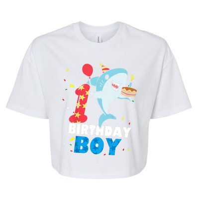 Funny 1 Year Old Shark OceanTheme Party 1st Birthday Boy Bella+Canvas Jersey Crop Tee