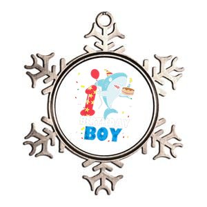 Funny 1 Year Old Shark OceanTheme Party 1st Birthday Boy Metallic Star Ornament