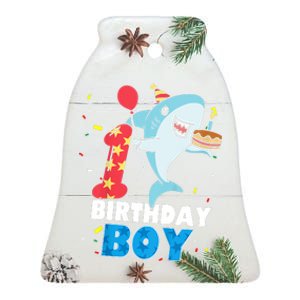 Funny 1 Year Old Shark OceanTheme Party 1st Birthday Boy Ceramic Bell Ornament