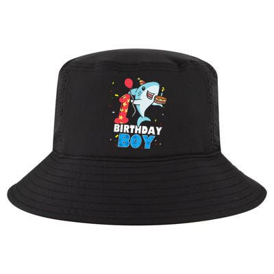 Funny 1 Year Old Shark OceanTheme Party 1st Birthday Cool Comfort Performance Bucket Hat