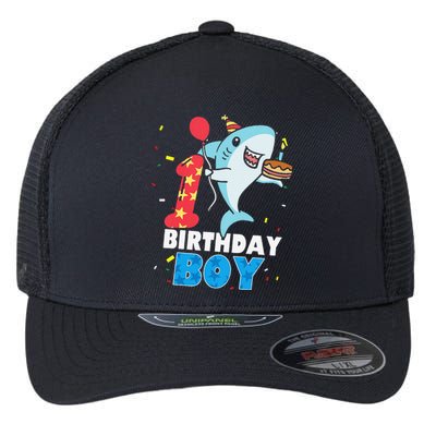 Funny 1 Year Old Shark OceanTheme Party 1st Birthday Flexfit Unipanel Trucker Cap