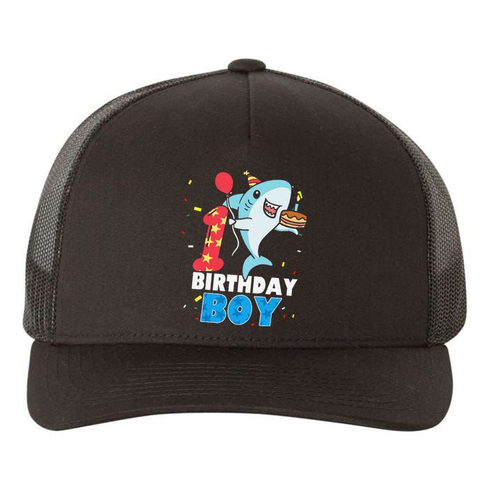 Funny 1 Year Old Shark OceanTheme Party 1st Birthday Yupoong Adult 5-Panel Trucker Hat