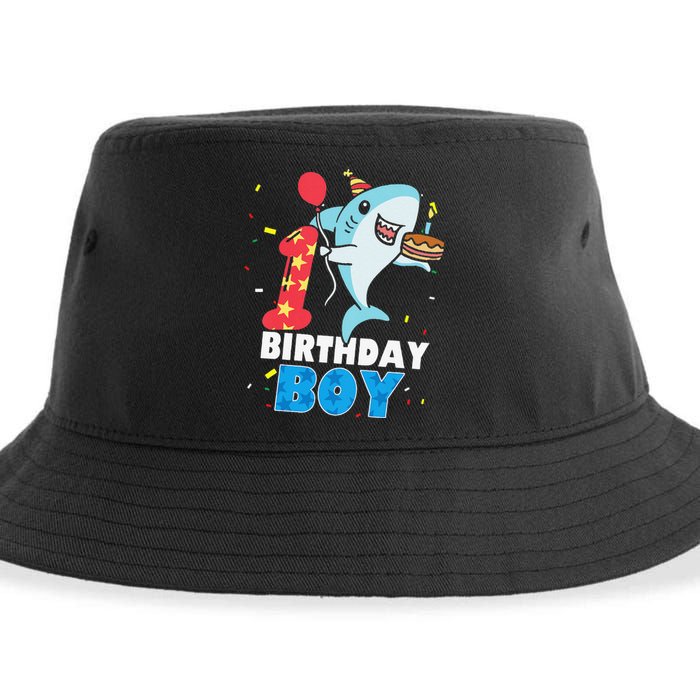 Funny 1 Year Old Shark OceanTheme Party 1st Birthday Sustainable Bucket Hat