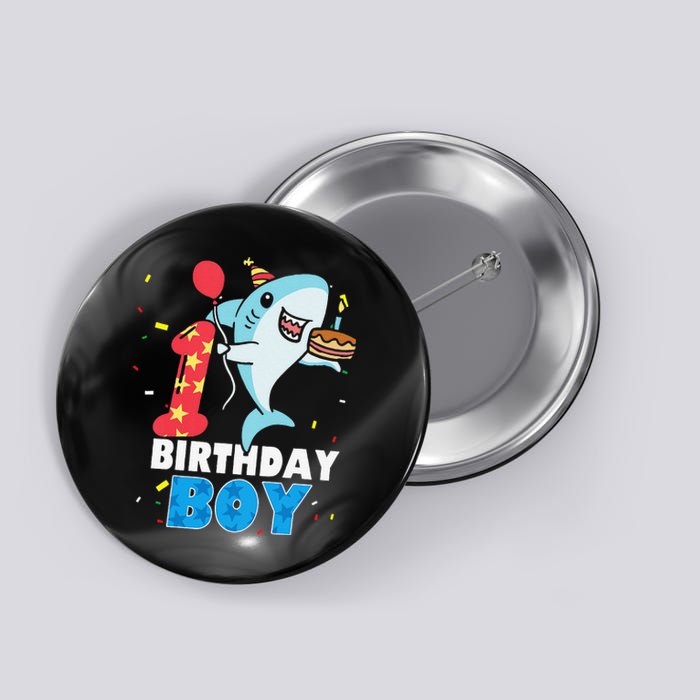 Funny 1 Year Old Shark OceanTheme Party 1st Birthday Button