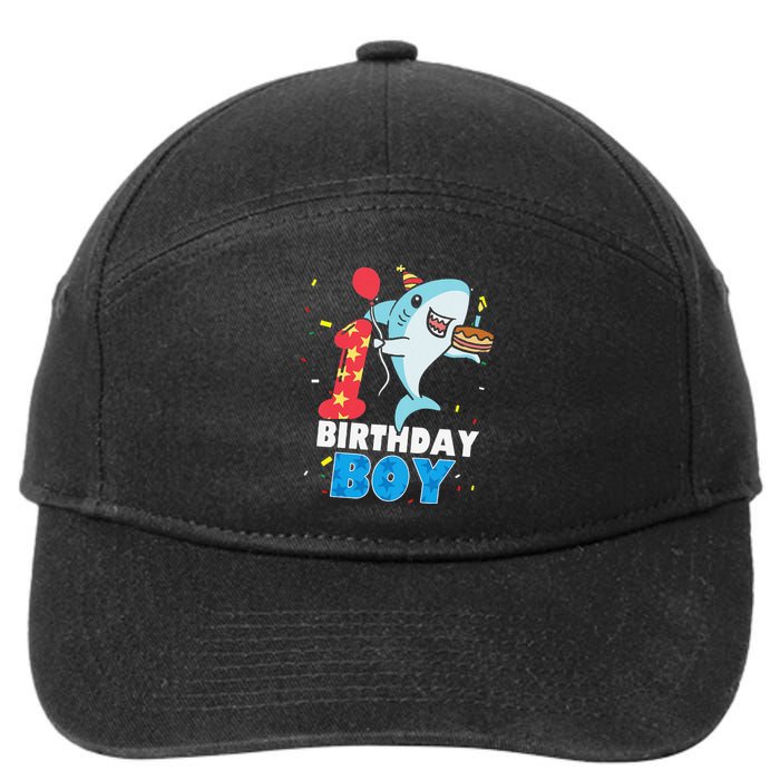 Funny 1 Year Old Shark OceanTheme Party 1st Birthday 7-Panel Snapback Hat