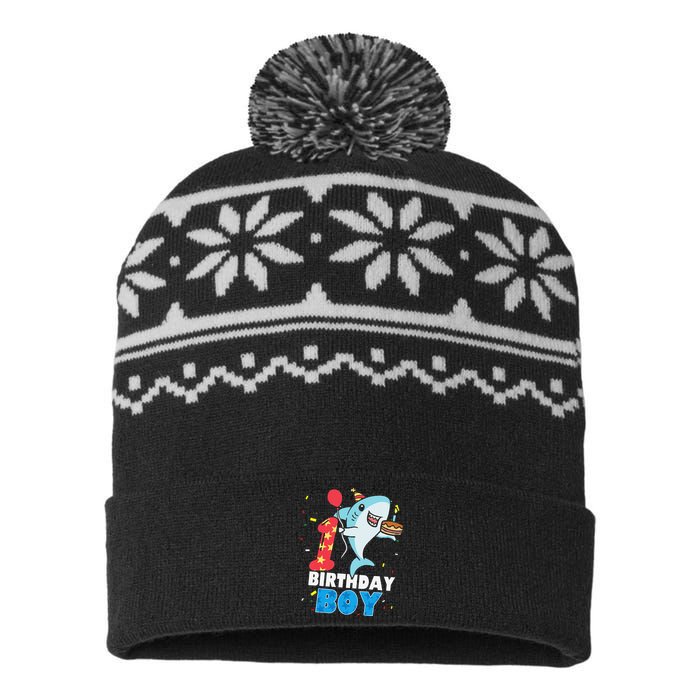 Funny 1 Year Old Shark OceanTheme Party 1st Birthday USA-Made Snowflake Beanie