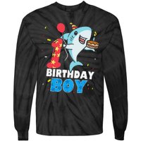 Funny 1 Year Old Shark OceanTheme Party 1st Birthday Tie-Dye Long Sleeve Shirt