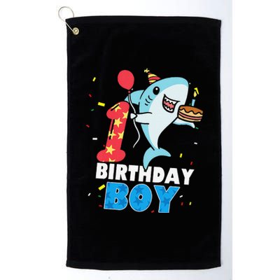 Funny 1 Year Old Shark OceanTheme Party 1st Birthday Platinum Collection Golf Towel