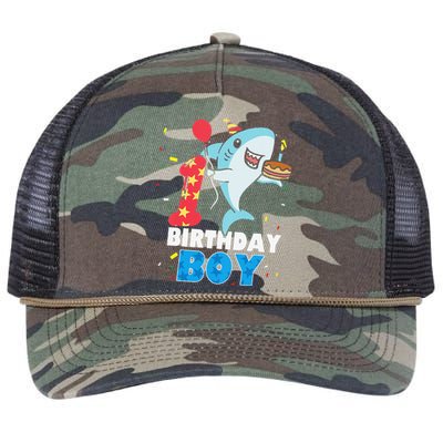 Funny 1 Year Old Shark OceanTheme Party 1st Birthday Retro Rope Trucker Hat Cap