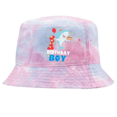 Funny 1 Year Old Shark OceanTheme Party 1st Birthday Tie-Dyed Bucket Hat