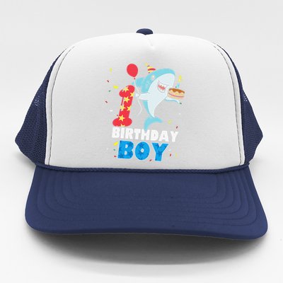 Funny 1 Year Old Shark OceanTheme Party 1st Birthday Trucker Hat