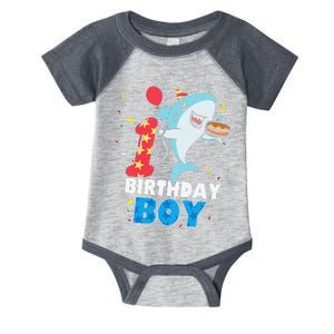 Funny 1 Year Old Shark OceanTheme Party 1st Birthday Infant Baby Jersey Bodysuit