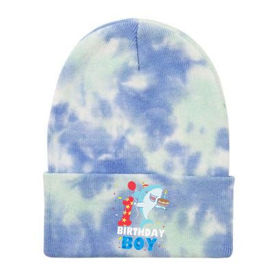 Funny 1 Year Old Shark OceanTheme Party 1st Birthday Tie Dye 12in Knit Beanie