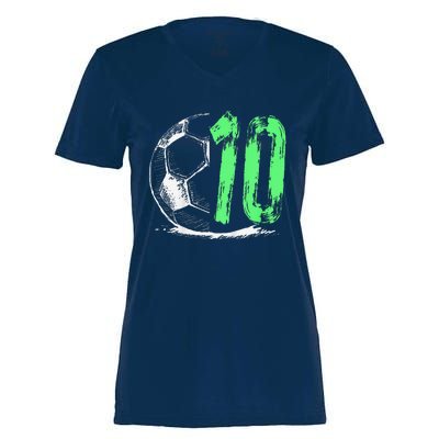 Football 10 Years Old Boy Birthday Party Women's Momentum V-Neck T-Shirt