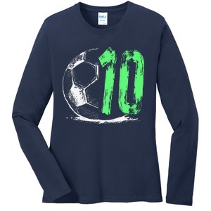 Football 10 Years Old Boy Birthday Party Ladies Long Sleeve Shirt