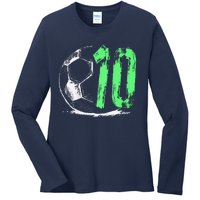 Football 10 Years Old Boy Birthday Party Ladies Long Sleeve Shirt