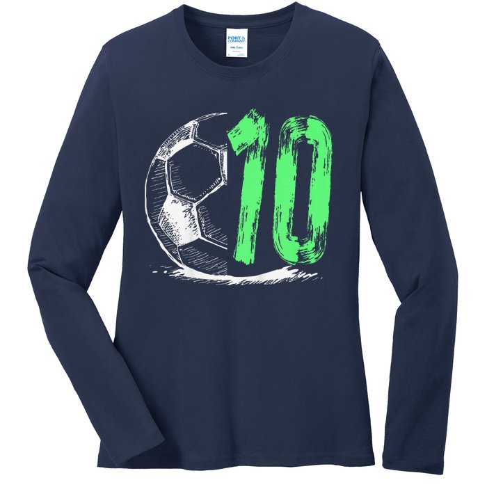 Football 10 Years Old Boy Birthday Party Ladies Long Sleeve Shirt