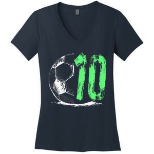 Football 10 Years Old Boy Birthday Party Women's V-Neck T-Shirt