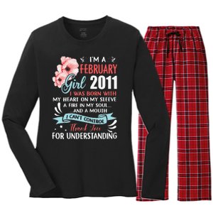 February 2011 12th Birthday Gift 12 Years Old Women's Long Sleeve Flannel Pajama Set 