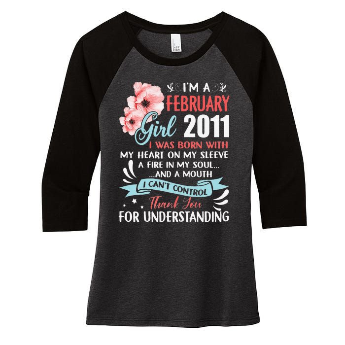 February 2011 12th Birthday Gift 12 Years Old Women's Tri-Blend 3/4-Sleeve Raglan Shirt