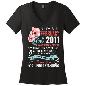 February 2011 12th Birthday Gift 12 Years Old Women's V-Neck T-Shirt