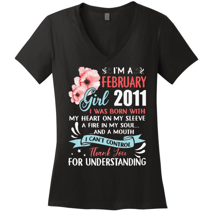 February 2011 12th Birthday Gift 12 Years Old Women's V-Neck T-Shirt