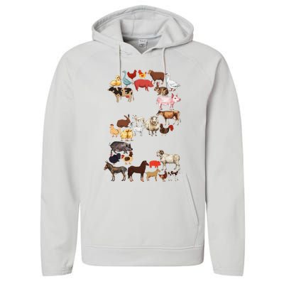 Fun 2nd Birthday Farm Animals Themed 2 Year Old Bday Performance Fleece Hoodie