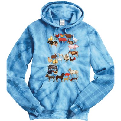 Fun 2nd Birthday Farm Animals Themed 2 Year Old Bday Tie Dye Hoodie