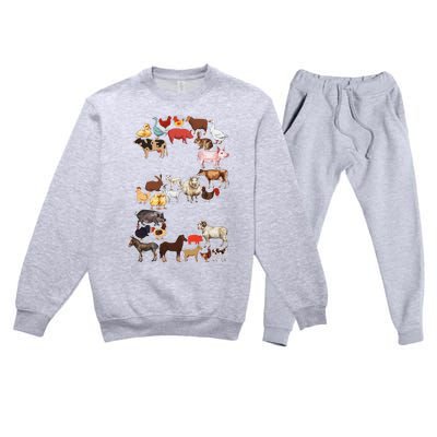 Fun 2nd Birthday Farm Animals Themed 2 Year Old Bday Premium Crewneck Sweatsuit Set