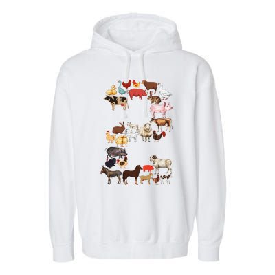 Fun 2nd Birthday Farm Animals Themed 2 Year Old Bday Garment-Dyed Fleece Hoodie