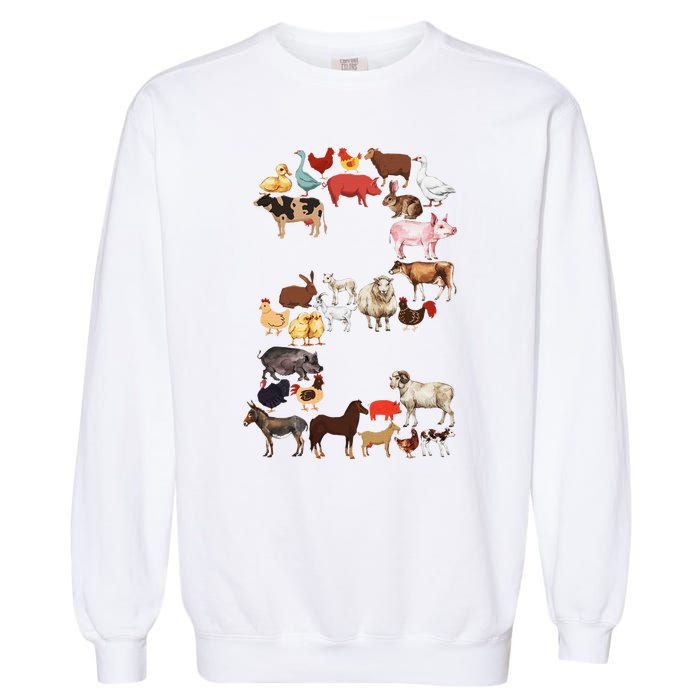 Fun 2nd Birthday Farm Animals Themed 2 Year Old Bday Garment-Dyed Sweatshirt