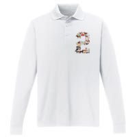 Fun 2nd Birthday Farm Animals Themed 2 Year Old Bday Performance Long Sleeve Polo