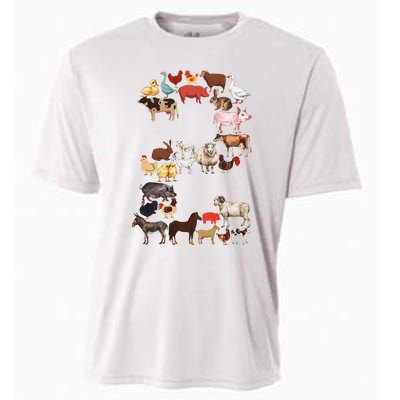 Fun 2nd Birthday Farm Animals Themed 2 Year Old Bday Cooling Performance Crew T-Shirt