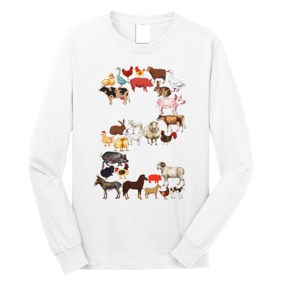 Fun 2nd Birthday Farm Animals Themed 2 Year Old Bday Long Sleeve Shirt