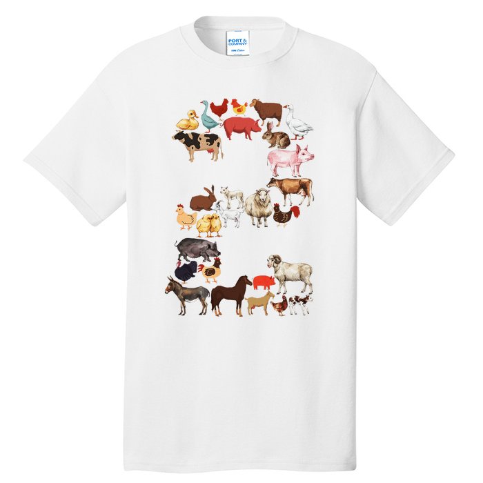 Fun 2nd Birthday Farm Animals Themed 2 Year Old Bday Tall T-Shirt