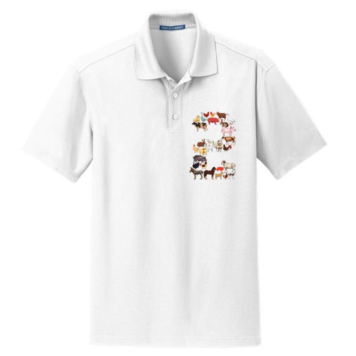 Fun 2nd Birthday Farm Animals Themed 2 Year Old Bday Dry Zone Grid Polo