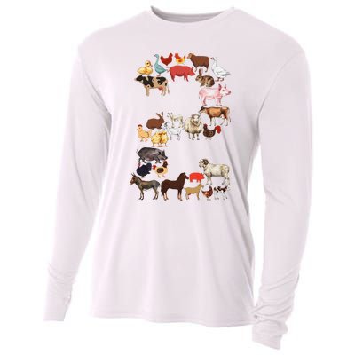 Fun 2nd Birthday Farm Animals Themed 2 Year Old Bday Cooling Performance Long Sleeve Crew