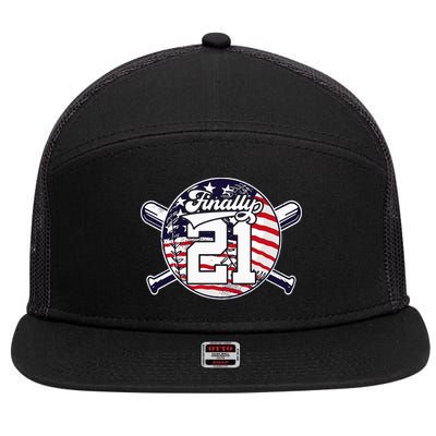 FINALLY 21 BASEBALL 21st BIRTHDAY 7 Panel Mesh Trucker Snapback Hat