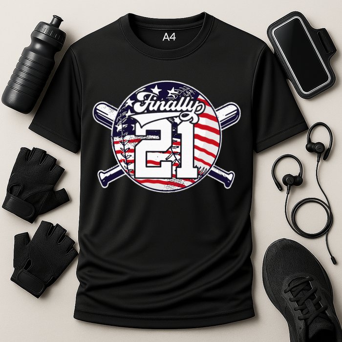 FINALLY 21 BASEBALL 21st BIRTHDAY Cooling Performance Crew T-Shirt