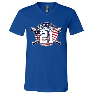 FINALLY 21 BASEBALL 21st BIRTHDAY V-Neck T-Shirt