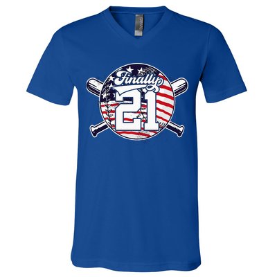 FINALLY 21 BASEBALL 21st BIRTHDAY V-Neck T-Shirt