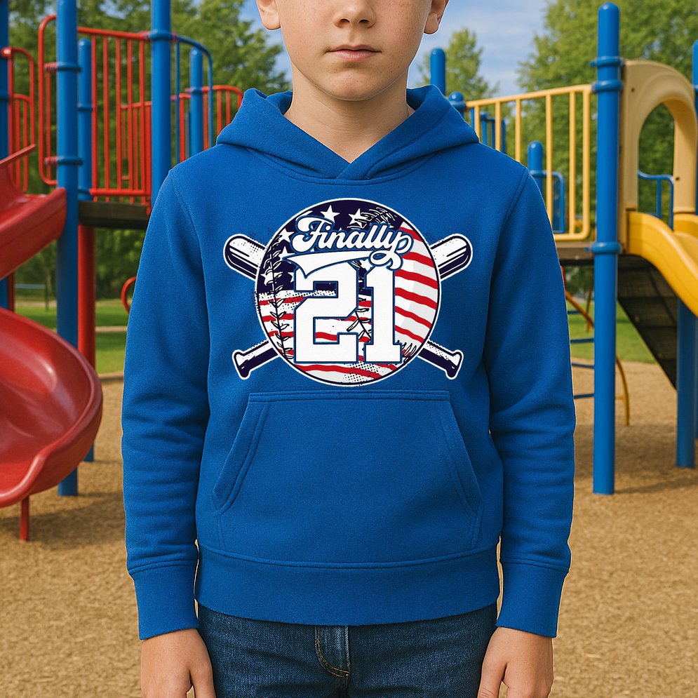 FINALLY 21 BASEBALL 21st BIRTHDAY Kids Hoodie