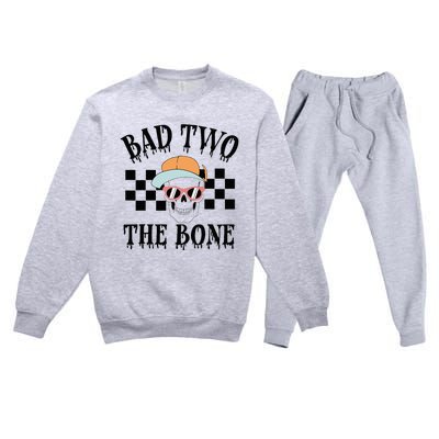 Funny 2nd Birthday Halloween Skeleton Boy Bad Two The Bone Premium Crewneck Sweatsuit Set