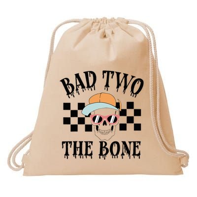 Funny 2nd Birthday Halloween Skeleton Boy Bad Two The Bone Drawstring Bag