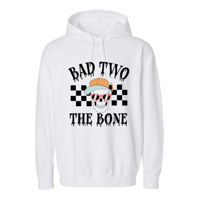 Funny 2nd Birthday Halloween Skeleton Boy Bad Two The Bone Garment-Dyed Fleece Hoodie